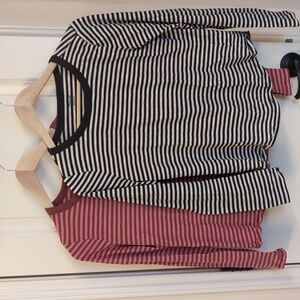 Madewell Women's Bundle of 2 Long Sleeve Cotton Crewneck Shirts